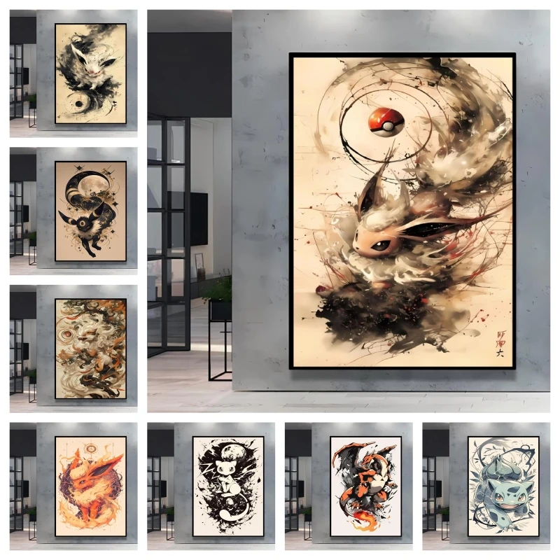 

Japanese Anime Canvas Paintings Pokemon Flareon Poster Prints HD Images Retro Modern Living Room Home Decorative Birthday Gifts