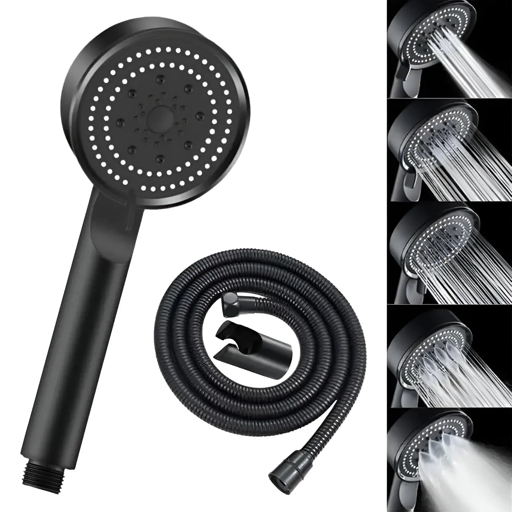 High Pressure Boosting 5 Modes Shower Head Handheld Adjustable Water Saving Hangable Spray for Home Hotel Dorm Bathroom Use