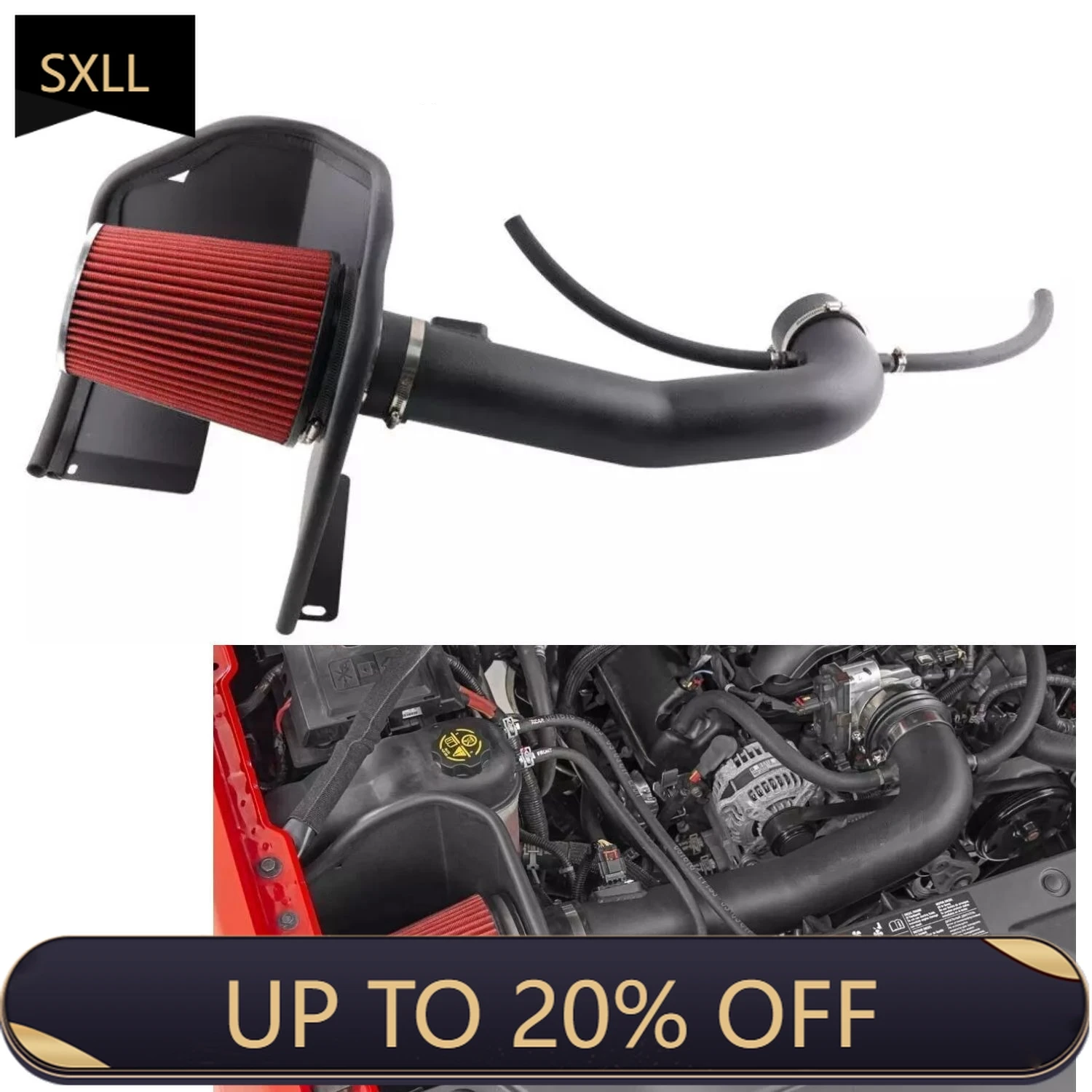 

SXLL Black cold intake system with filter hood, compatible with 14-18 1500 5.3L 6.2L high performance air filter