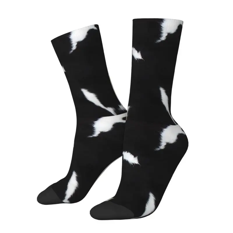 Smooth Rustic Black Cow Hide Print Men Women Crew Socks Unisex Cute 3D Printing Animal Cowhide Texture Dress Socks