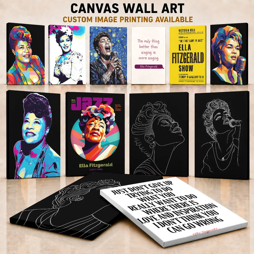 Ella Fitzgerald Canvas Print Poster Customized Photo Classic Swing Performance Style Wall Paintings Decoration For Cafe Fan Gift