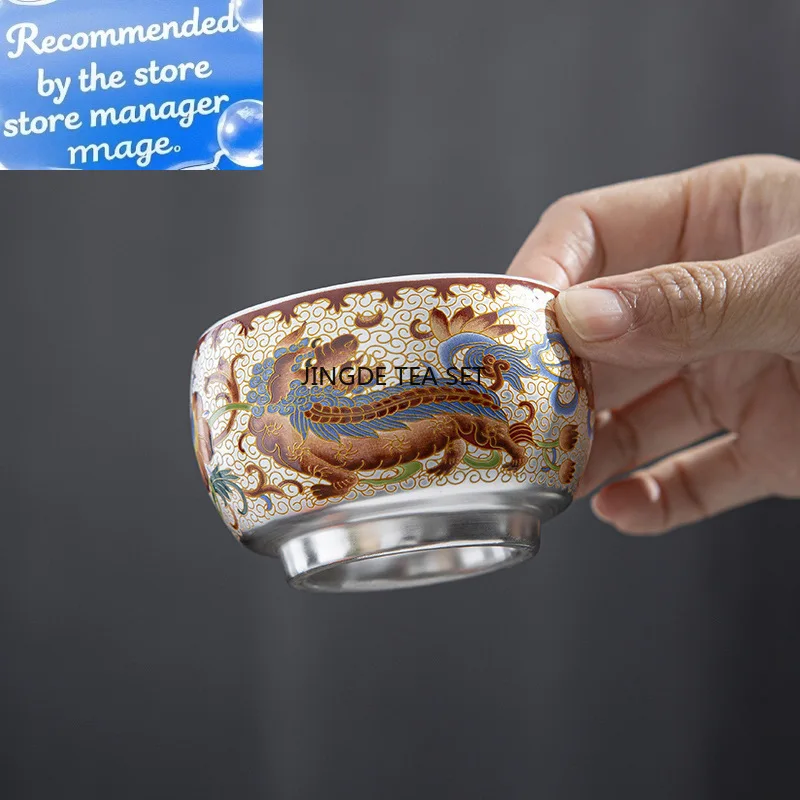 

Позолоченная серебряная чашка для чая, креативная китайская шикарная одинарная керамическая чаша для чая, культурная креативная чашка для чая, подарочная коробка, праздничный подарок