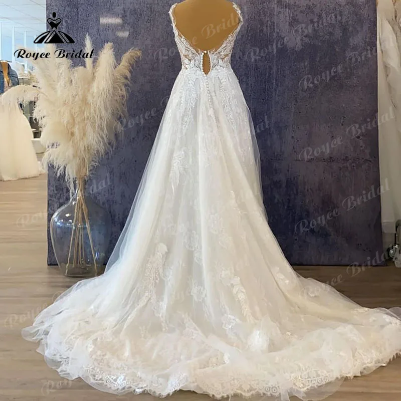 فستان زفاف من Vestido Princess A Line Boho من الدانتيل بدون أكمام 2023 مفتوح من الخلف على الشاطئ vestido para boda playa فساتين زفاف