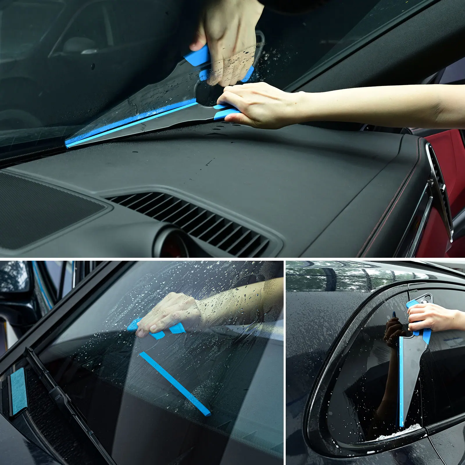 FOSHIO 2pcs Rubber Edge Car Cleaning Squeegee Magnetic Handle Windshield Water Scraping Tool Home Gardening Vehicle Wash Gadgets