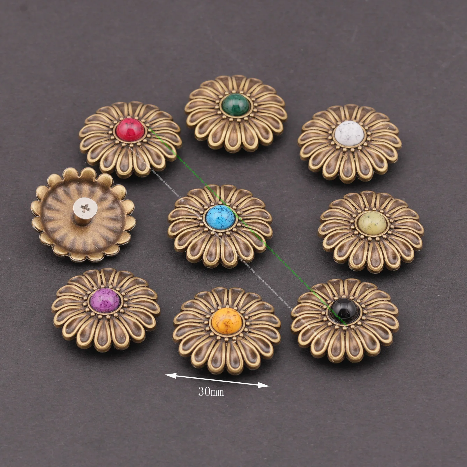 10Pcs Antique Bronze Turquoise Flower Conchos Screw Back Leather Craft Studs Western Saddle Tack Decorative Rivets for DIY Belt