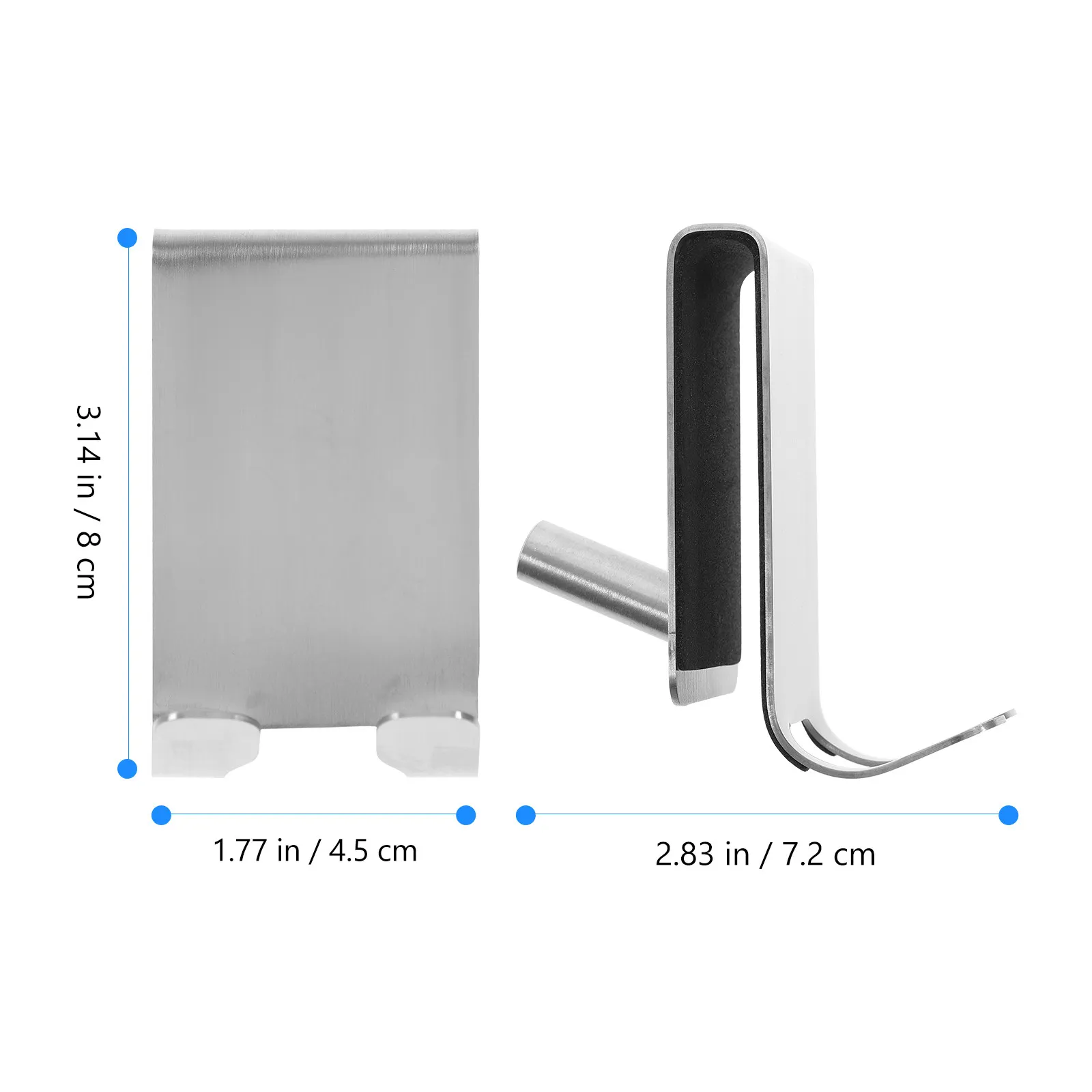 Stainless Steel Shower Door Hook for Frameless Glass Doors – No Drilling, Towel Coat Umbrella Holder with Sponge Backing
