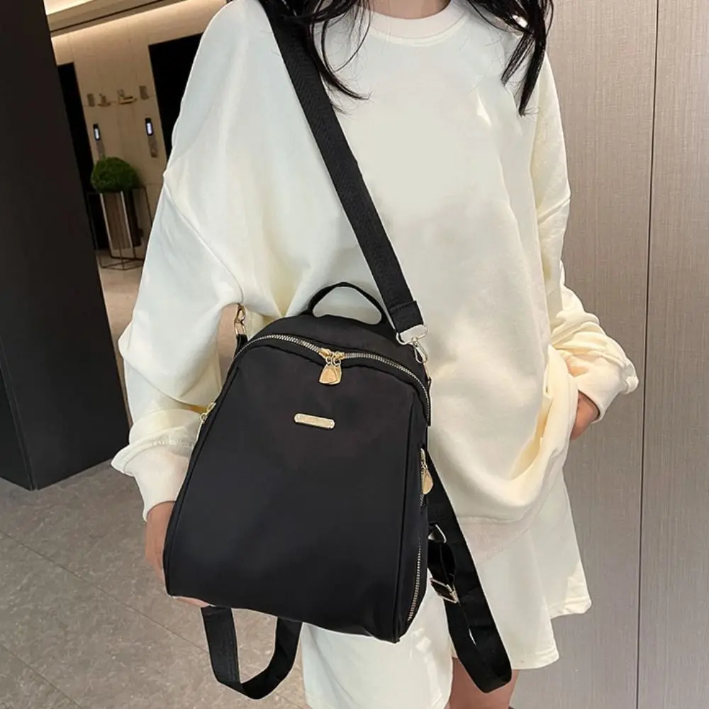 Solid Color Multi-functional Nylon Backpack Small Simple Black Shoulder Bag Travel Handbag Retro Backpack Lady