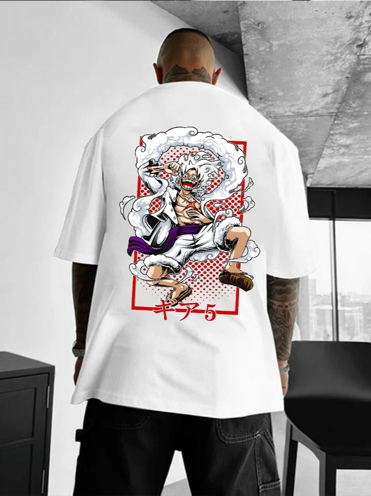 

Oversized One Piece Gear 5 Luffy Anime Cotton T Shirt Men 2025 Summer Casual Short Sleeve Graphic Tee Manga Print Top Streetwear