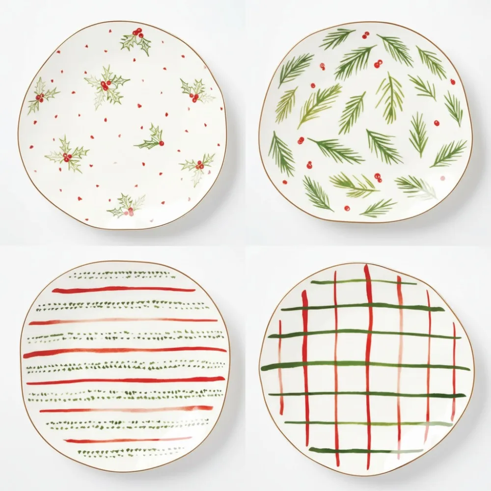 

Christmas 4-Piece Dessert Plate Set, Porcelain Holiday Drinkware for Festive Hosting & Gifting
