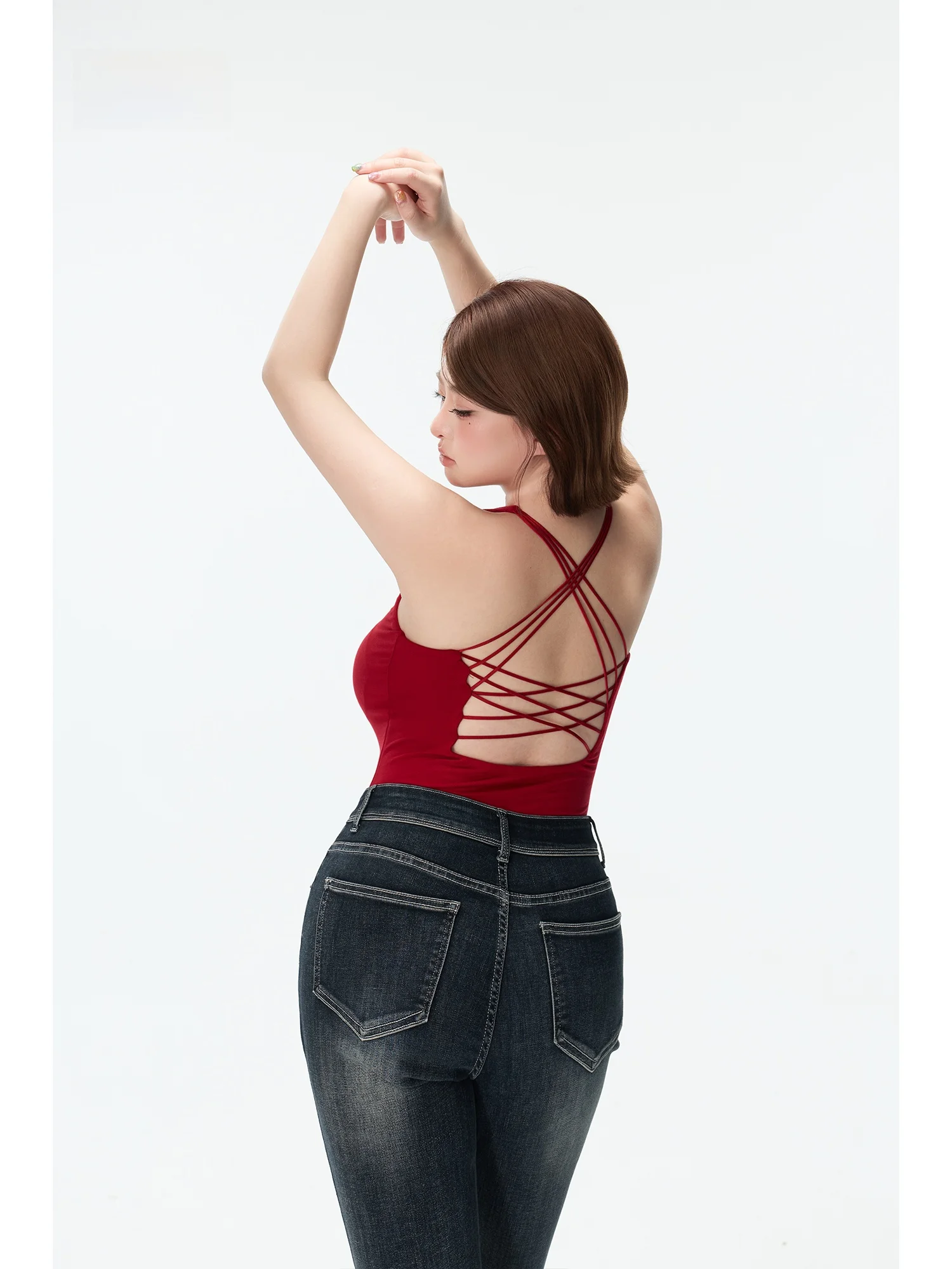 

Вязаный свитер ручной работы для женщин с квадратным вырезом, красивой перекрестной поддержкой спины, без косточек, с тонкими бретелями, облегающий крой