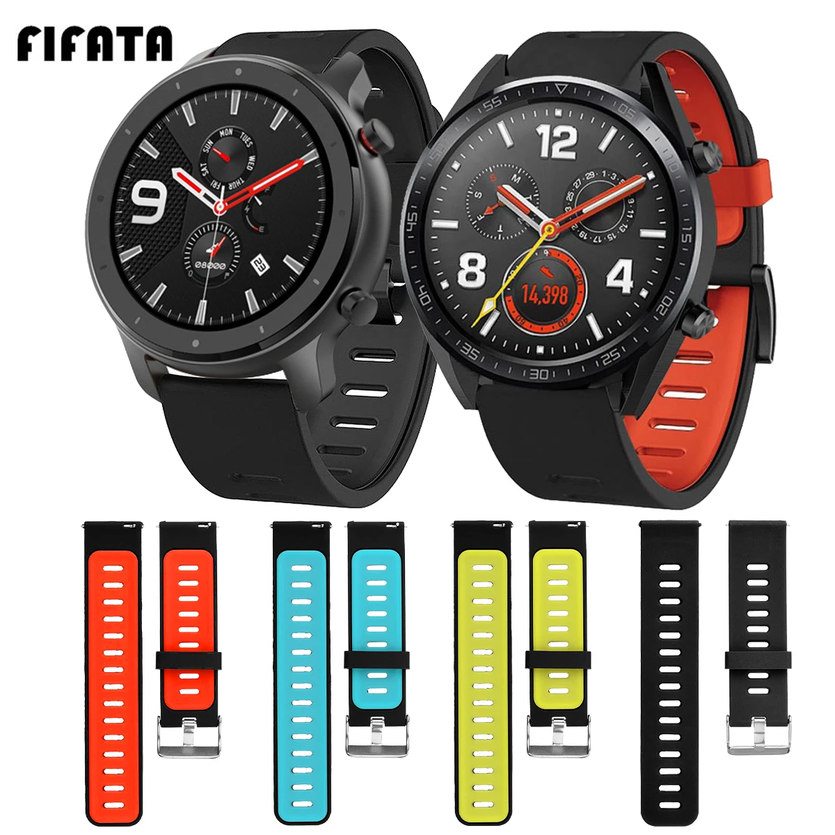 FIFATA 22MM Silicone Watch Strap For Huami Amazfit GTR 47MM Smart Watch Band For Huawei Watch GT/GT 2 Replacement Watch Strap