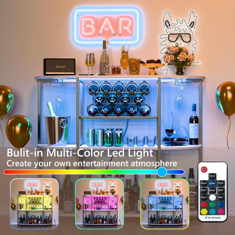 Wijnbarkast met stopcontact en LED-verlichting Thuisbarkasttafel voor sterke drank Vrijstaande wijnrekken met opbergruimte op 4 niveaus