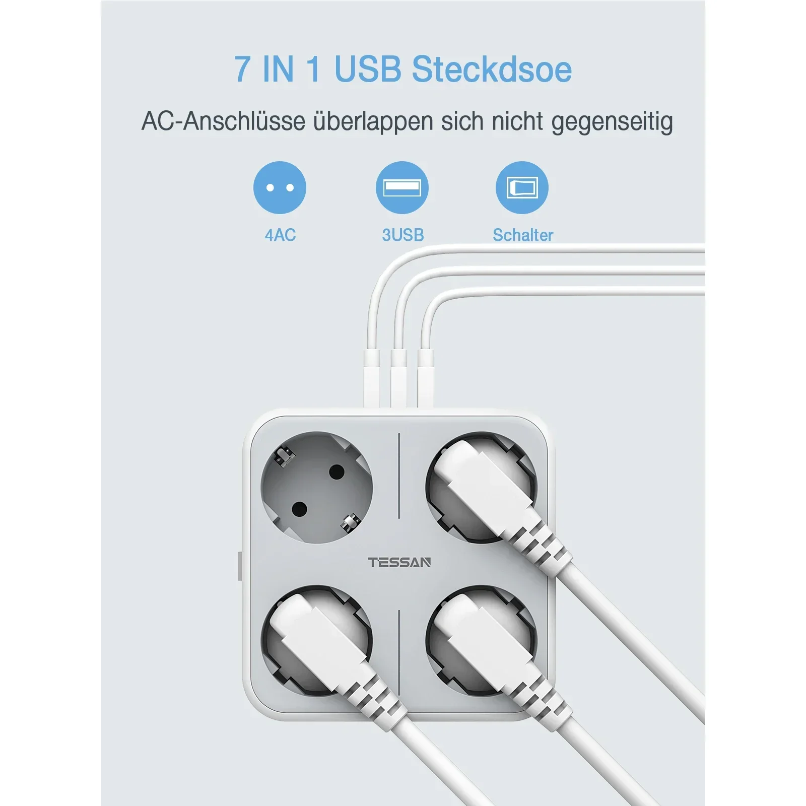 TESSAN Multi Outlets Wall Power Strip with USB Ports EU KR Multiple Wall Socket Power Adapter with Overload Protection for Home