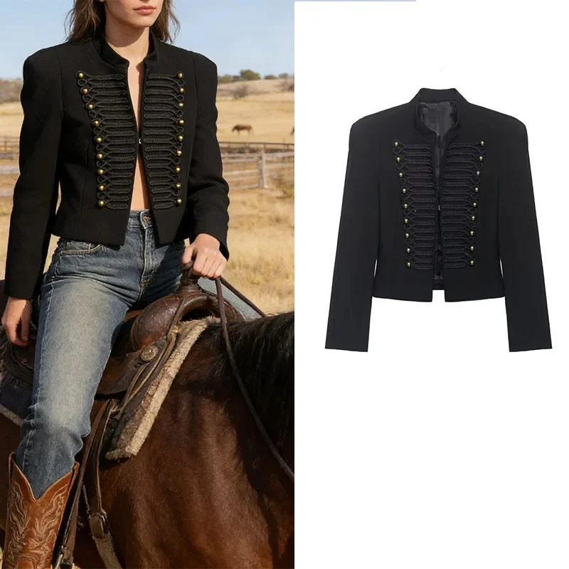 Women's Jacket Short Blazer Rope-Braided Decoration Gold Button Epaulette Women's Wear 2026 Spring Coat