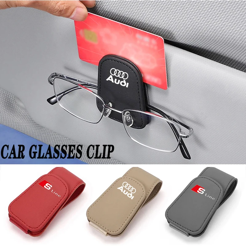 Car Glasses Sun Visor Box Auto Sunglasses Clip Card Accessories For Audi Sline A1 A3 A4 A5 A6 A7 A8 B8 B9 B6 C6 Q2 Q3 Q5 Q7 Q8