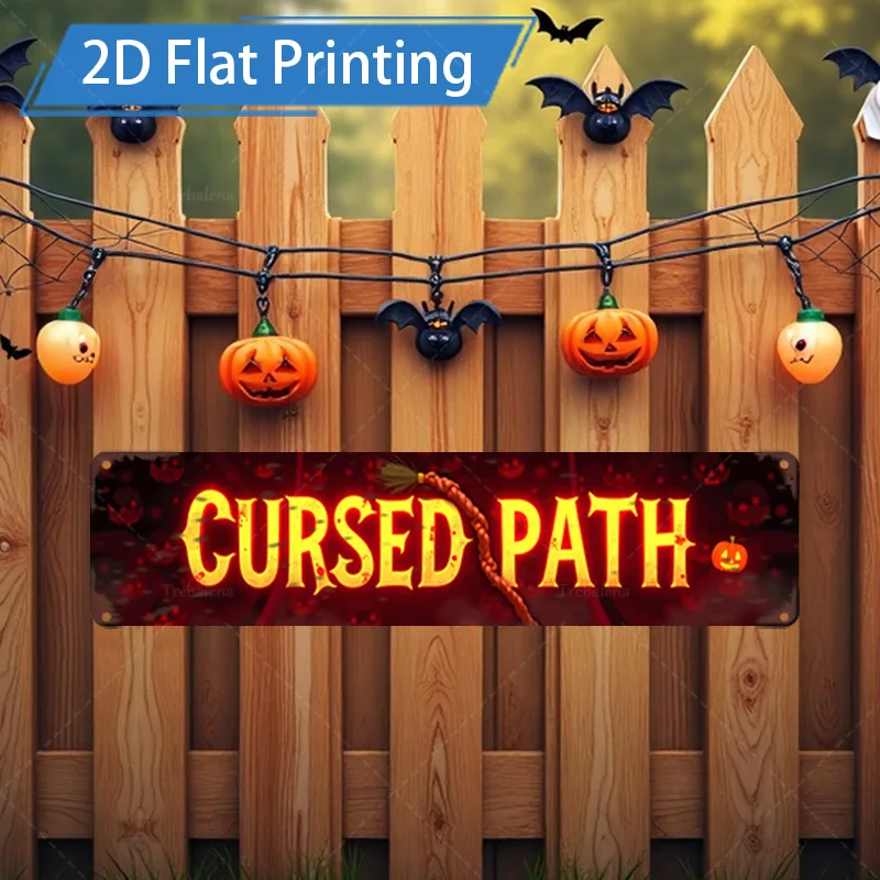 Letrero de Metal de 8x12 pulgadas, letrero de camino curtido de Halloween con murciélagos de calabaza para decoración espeluznante, 1 ud.