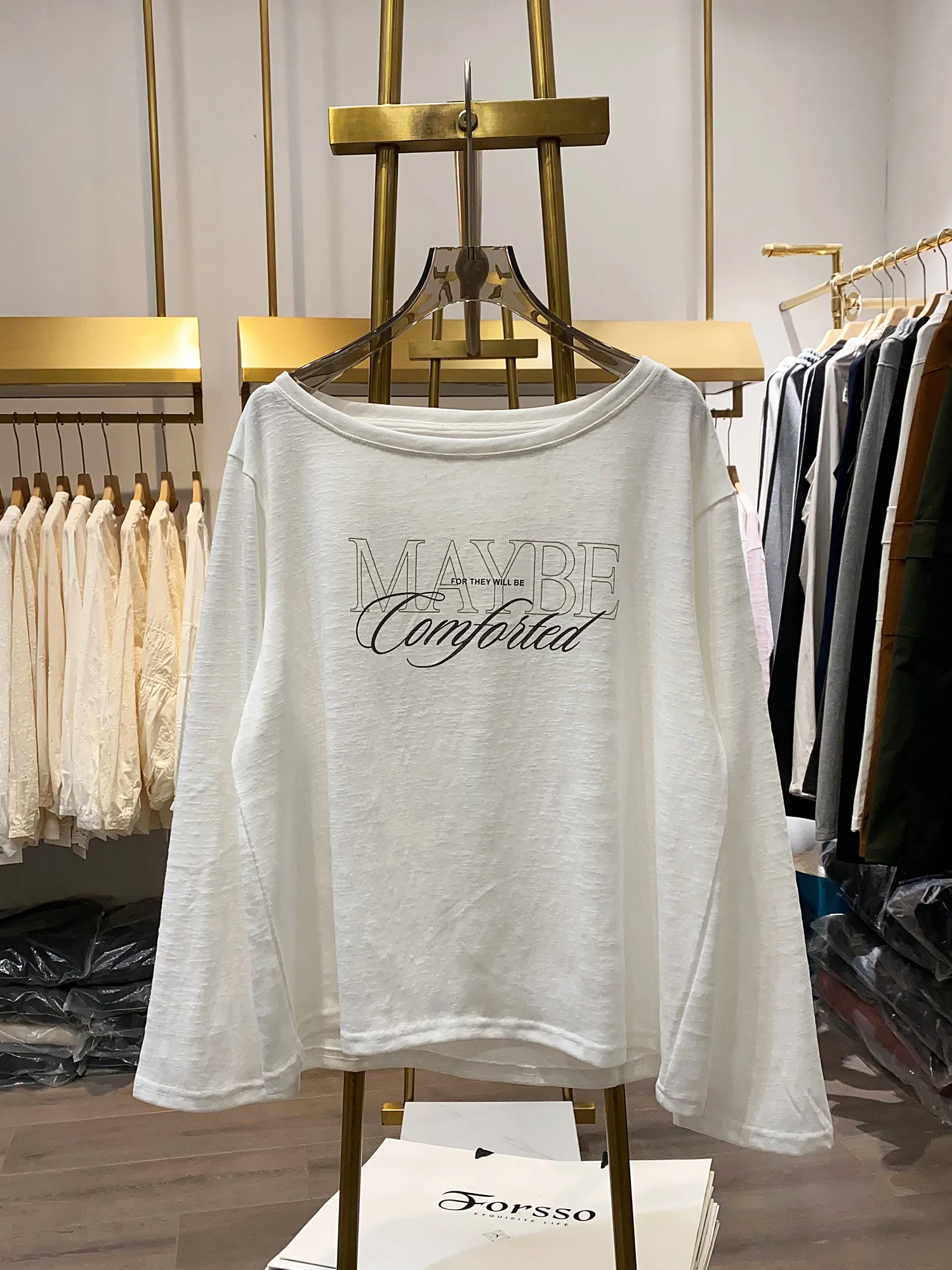 T-shirt Long Sve pour femmes, ample, coréen, décontracté, avec lettres imprimées, polyvalent, vêtements de saison d'automne