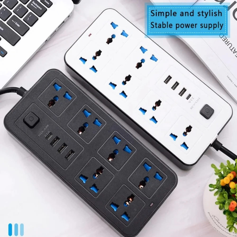 Multi Tap Power Strip Universal Plug EU US UK Power Outlet with 2m Extension Cord AC Type C USB Ports Charge Electrical Socket