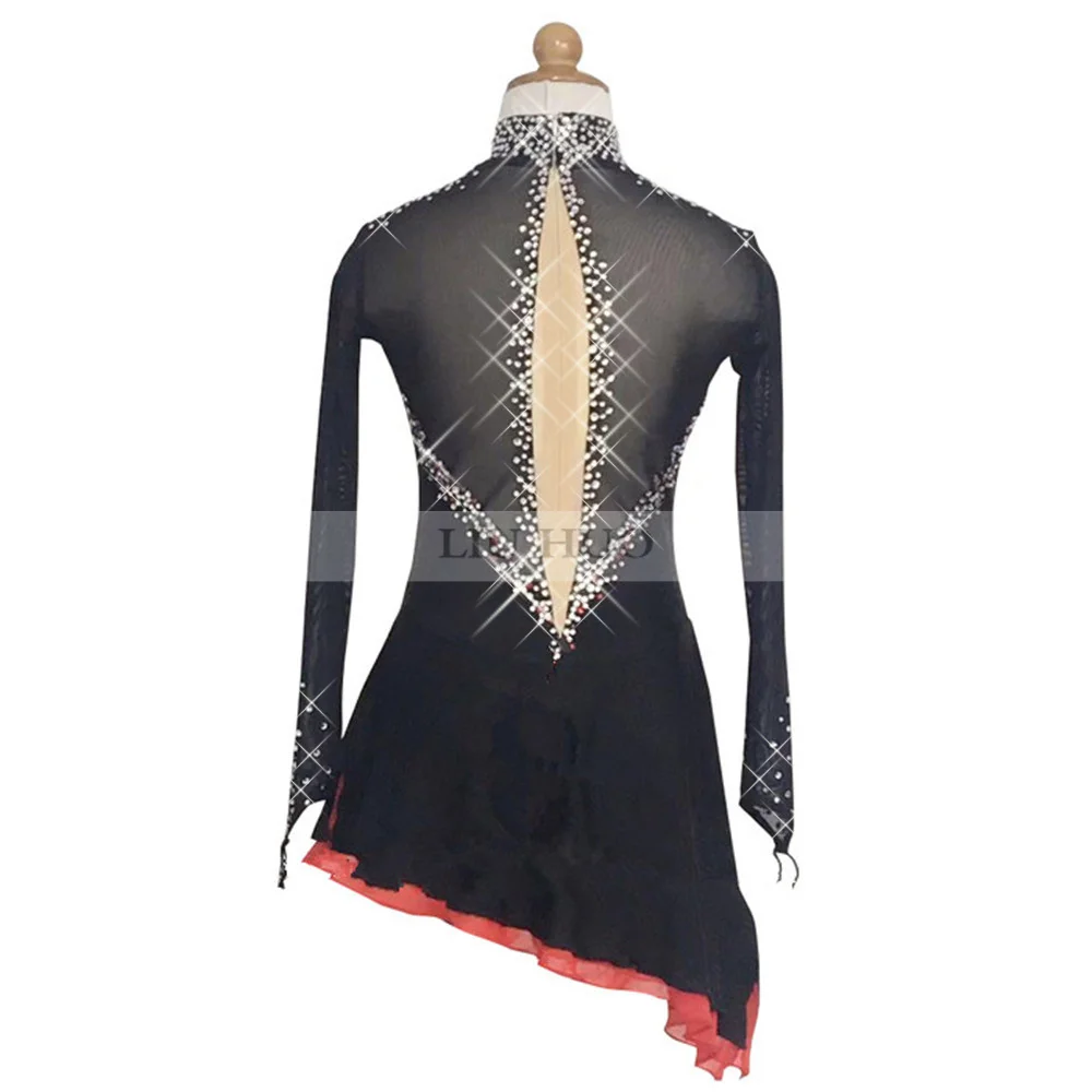 LIUHUO Customize Women Girl Adult Performance Competition Leotard Costumes Roller Ice Figure Skating Dr Black Stand Collar Dance