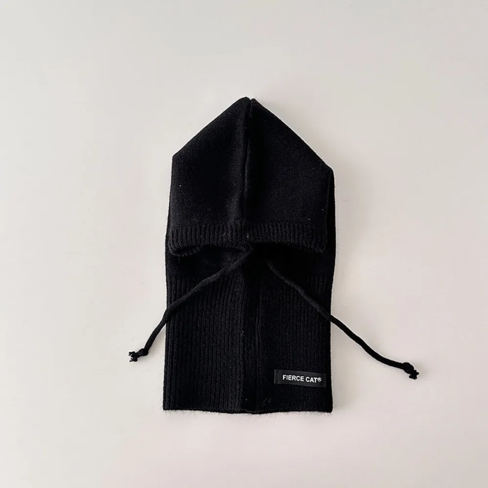 

New Woolen Balaclava Hat Ear Protection Knitted Scarf Cap Solid Color Warm Crochet Bonnet Kids