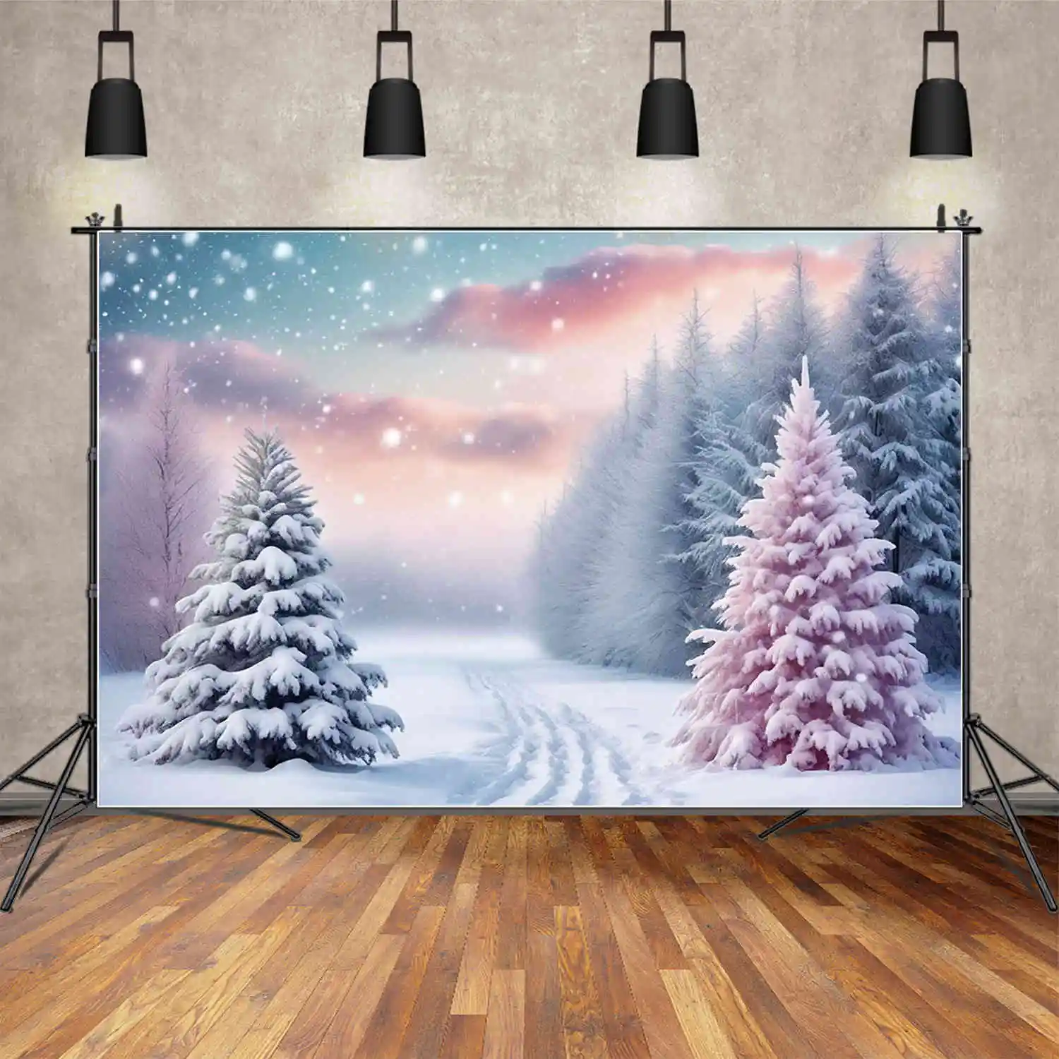 MOON.QG 2024 Christmas Balls Trees Gifts Photography Backdrop Snow Winter Scenery Photo Background Photographic Studio Back Drop