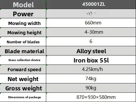 Medium green lawn mower, lawn mower, lawn mower, lawn pusher, mowing machinery 450001ZL