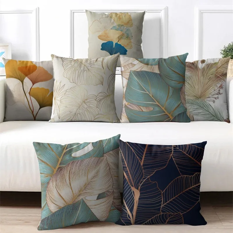 45x45 Cm Ginkgo Print Cushion Cover for Living Room Sofa Bedroom Home Decoration Square Polyester Pillowcase Waist Pillow Cover