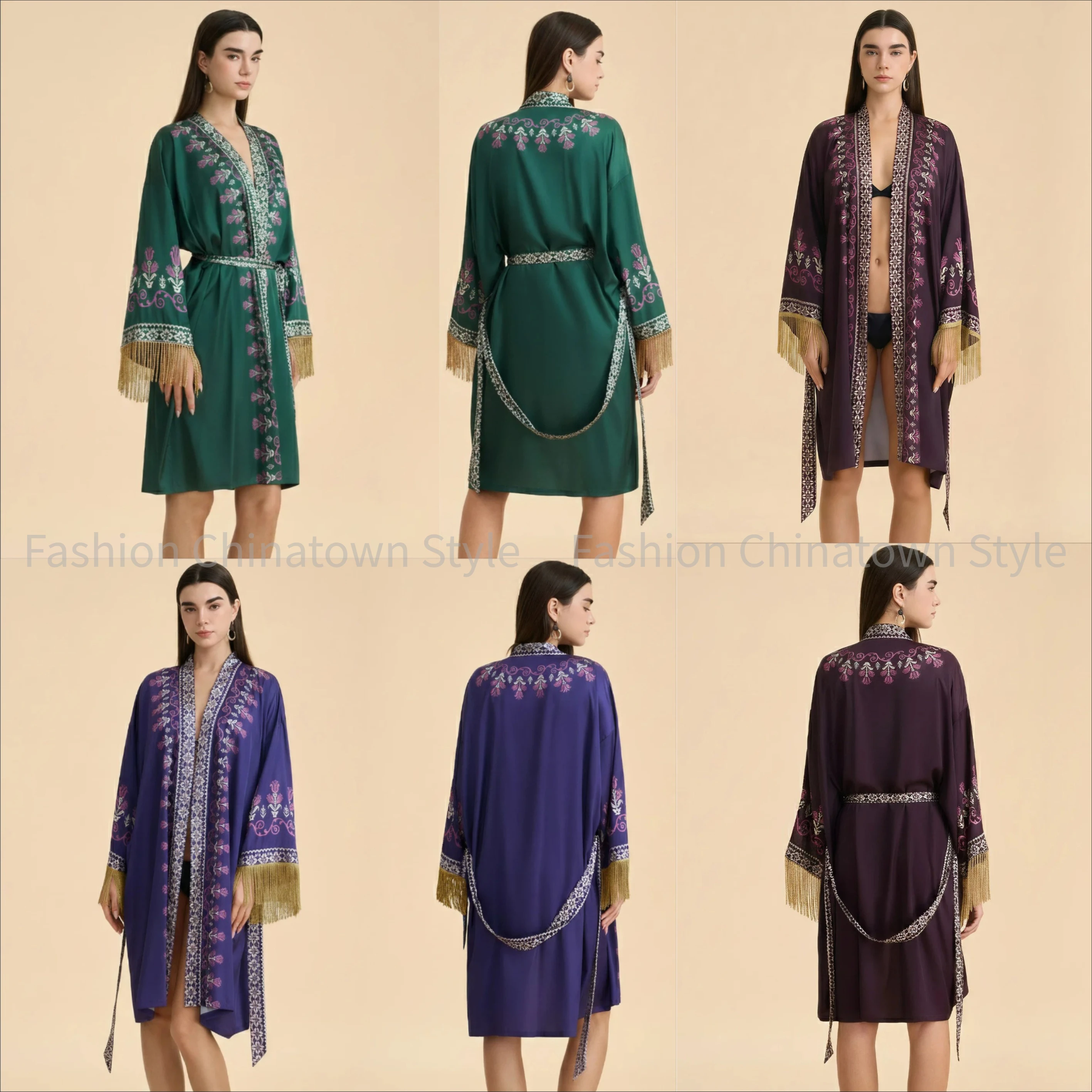 

Новый женский халат-кимоно с цветочным принтом и бахромой, домашняя одежда, ночная сорочка, пеньюар, банный халат, пижама