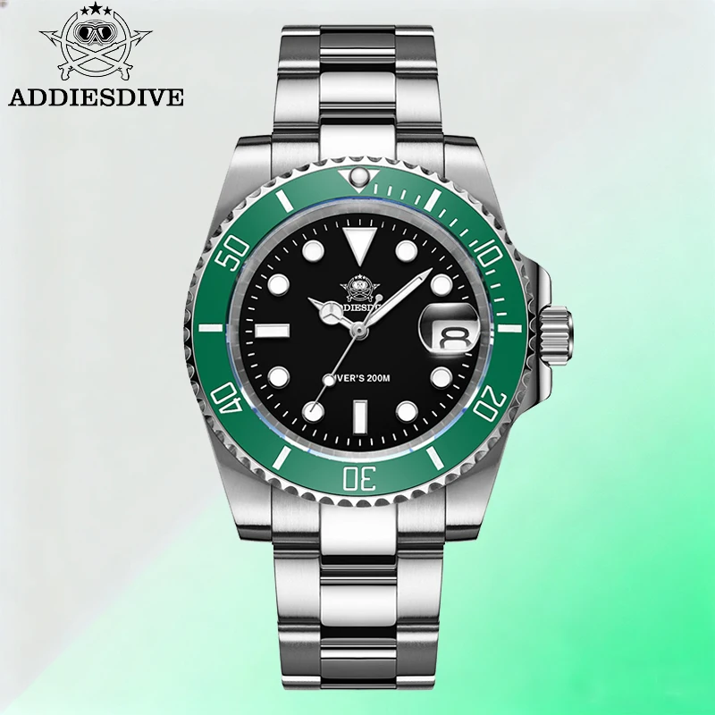 Addiesdive اليابان 2115 ساعة كوارتز رجالية مقببة زجاج سيراميك الحافة مقاوم للماء 200 متر ساعات C3 مضيئة الغوص الصلب ساعة اليد #1