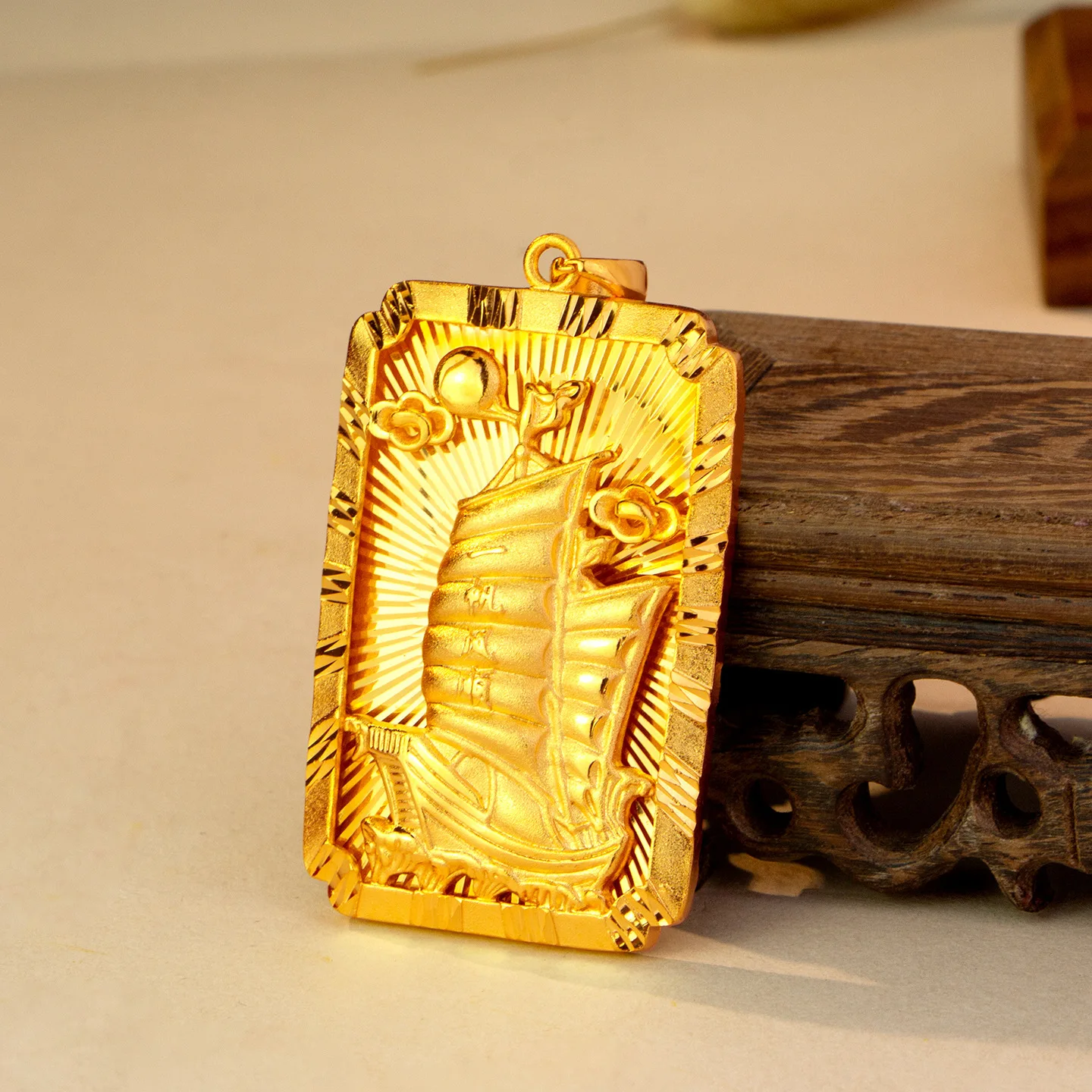 Luxury 24K 9999 Pure Gold real gold Men's Sailing Pendant Necklace