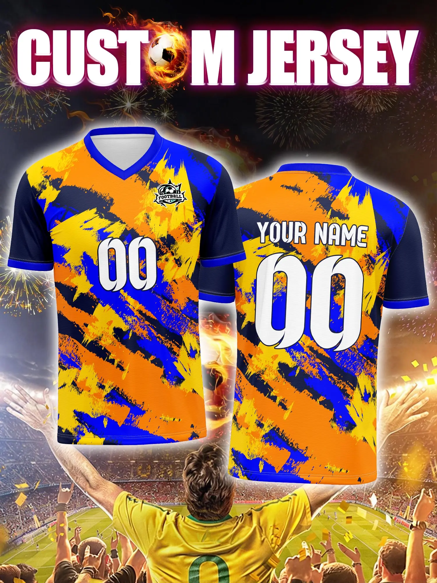 Camisa de Futebol Personalizada com Imagem, Número e Nome Personalizados, Equipamento de Torcedor para o Dia do Jogo
