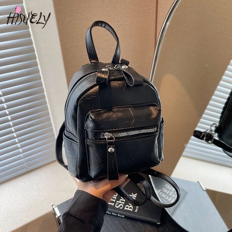 Hot Sale black Backpack for Women 2024 Cute Faux Leather Knapsack Preppy Style Mini Rucksacks Retro Small Purse for ladie