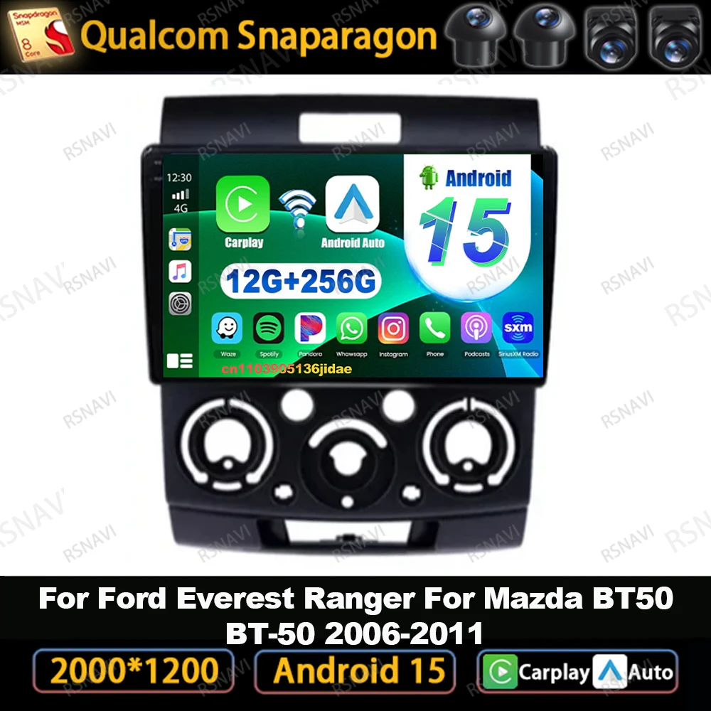 

Автомобильное радио Android 15 для Ford Everest Ranger для Mazda BT50 BT-50 2006-2011, навигационное головное устройство, 8-ядерный QLED стерео авторадио