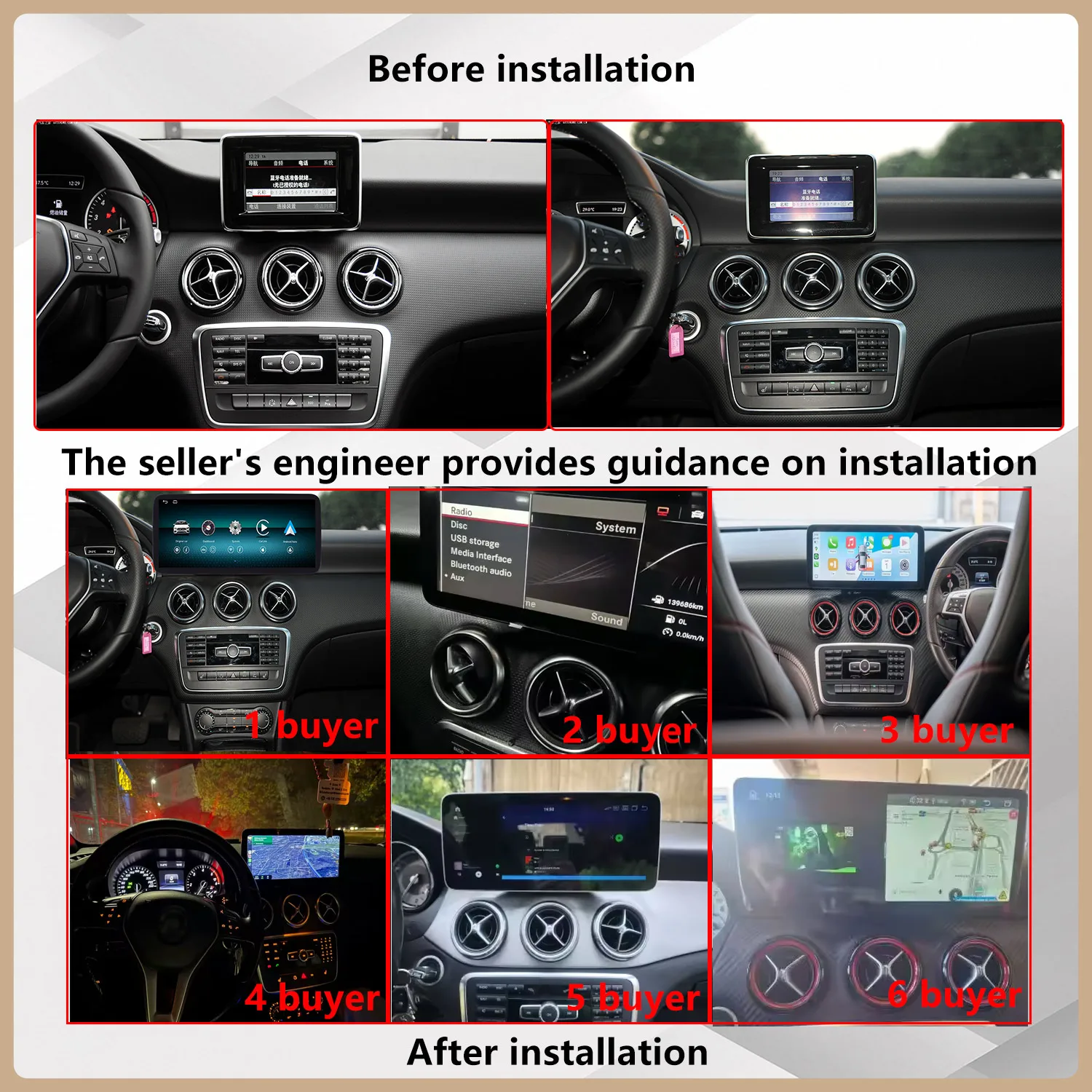 For Mercedes Benz A Class W176 NTG4.5 2013-2015 Car Multimedia Player Wireless Carplay Android auto Navigation Touch Screen BT 5