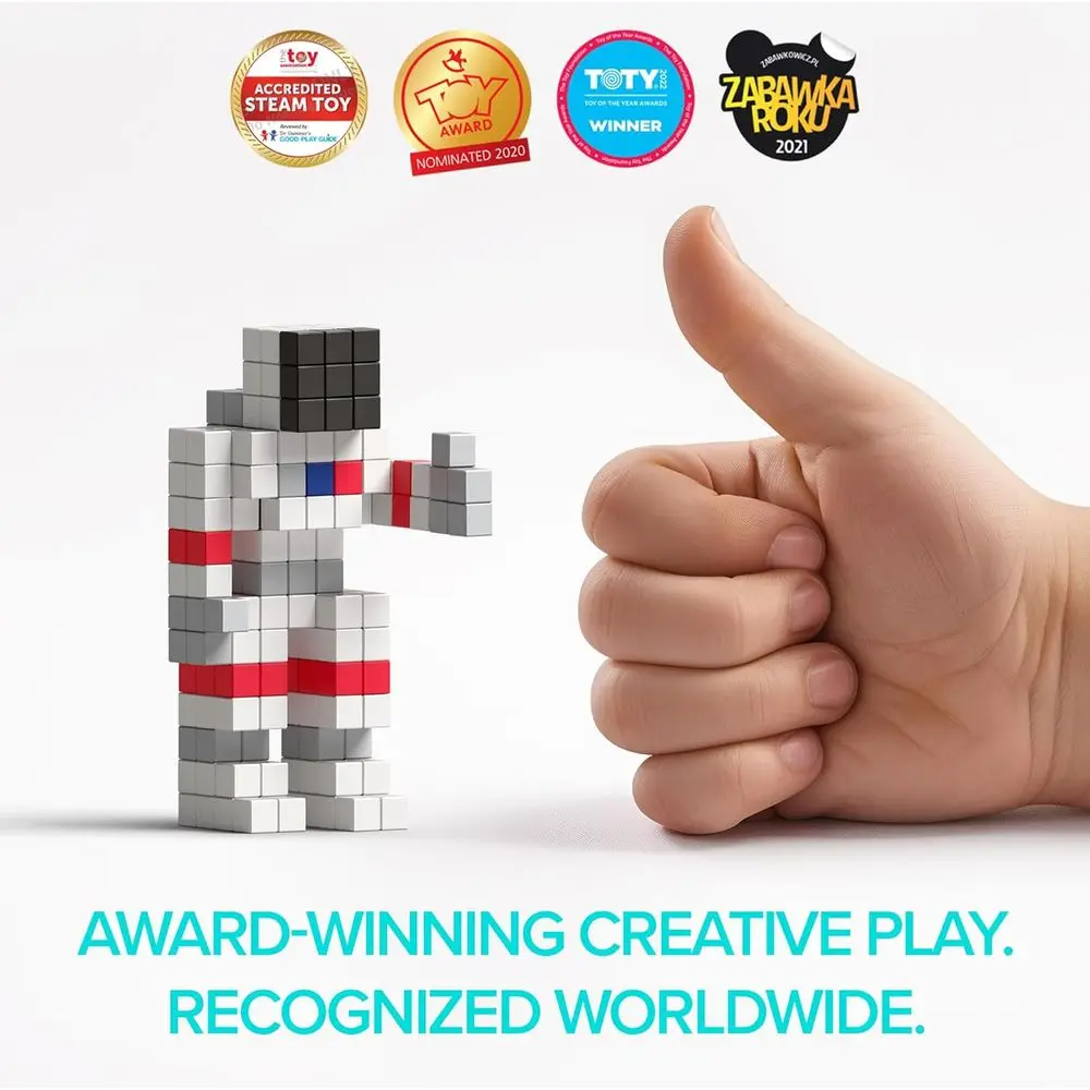 Magnetic Pixel Art Building Blocks Set - Tiny 5/16 Cubes with 6 Magnets, Creativity Toy for Kids 6+