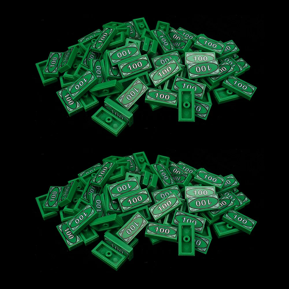 MOC 10 PCS 3069 Green 100 Dollars Banknote Printed Pattern Building Blocks Compatible Accessories Toys Children Birthday Gifts