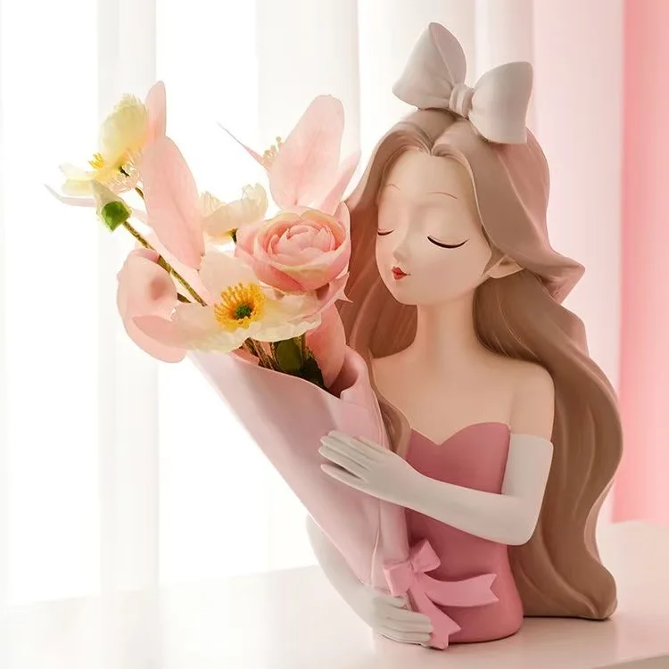 Bouquet Girl Vase Modern Living Room Coffee Table Entrance Decoration Creative Resin Decoration