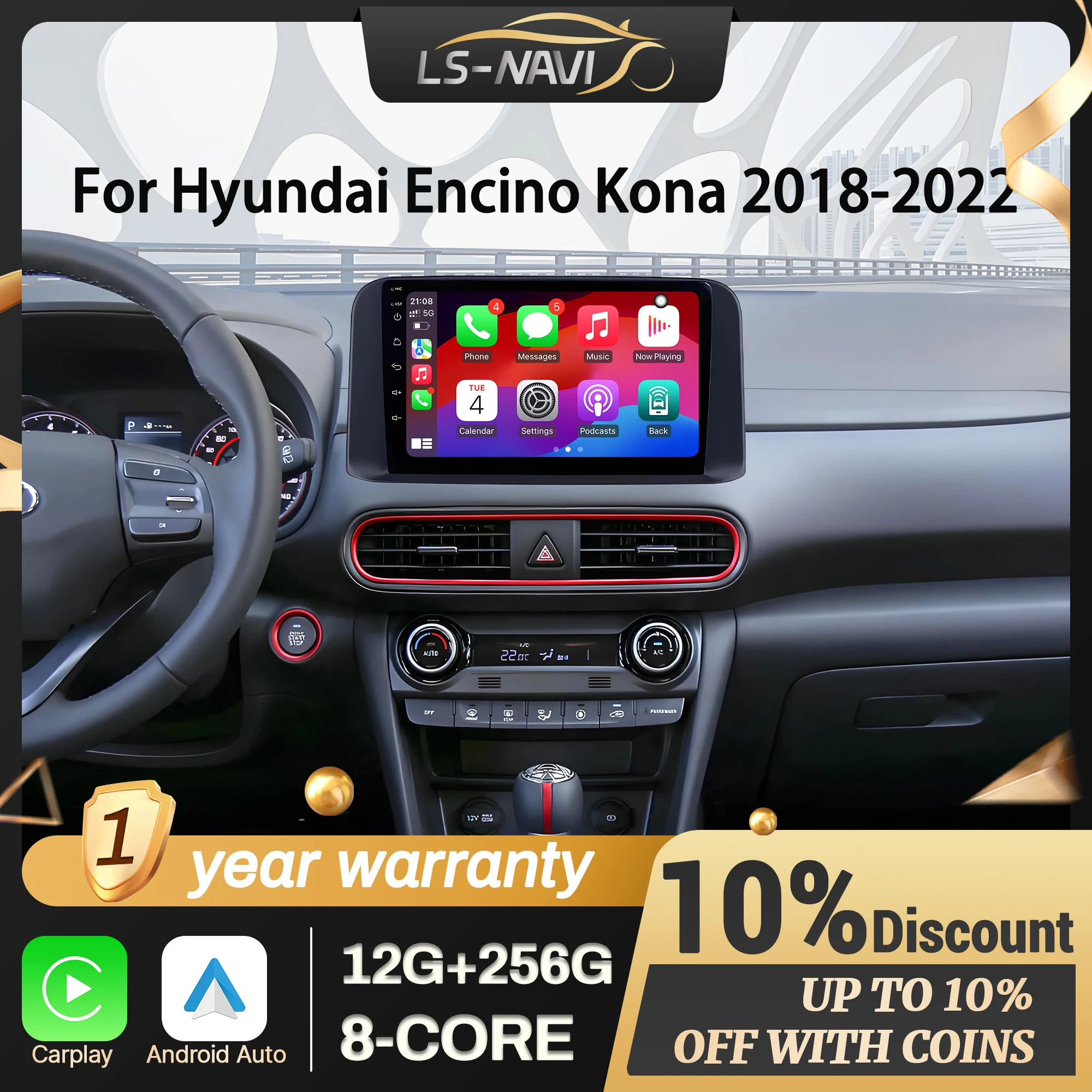 

Автомобильное радио Android 14, для Hyundai Encino Kona 2018-2022, беспроводной BT Carplay, Android Auto, мультимедийная навигация, сенсорный экран
