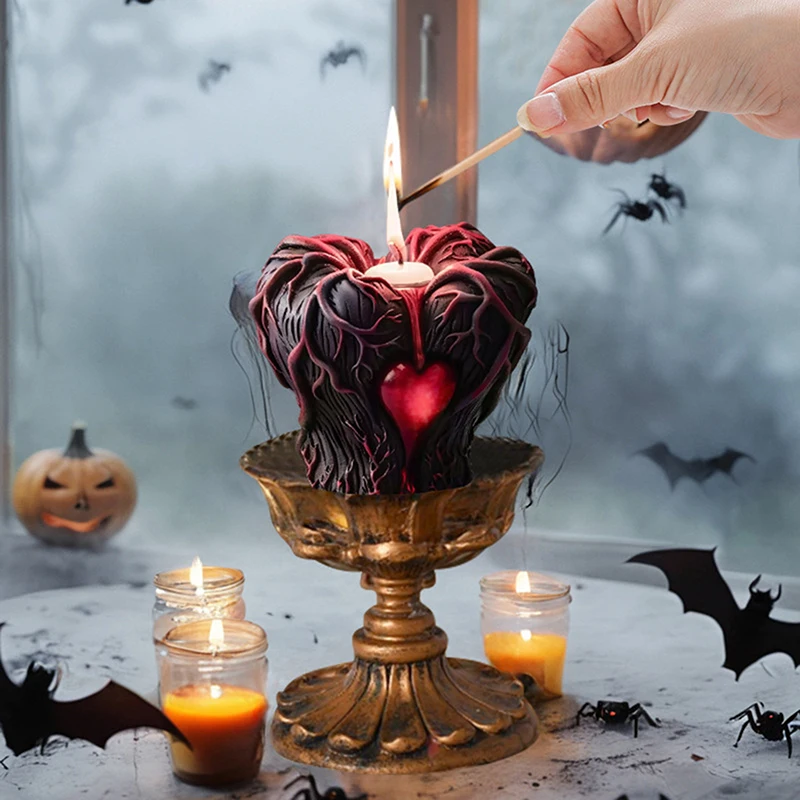 3D Halloween Holding Heart Scented Candle Silicone Mold Different Styles Holding Heart Shape Candle Mold Halloween Holiday Decor