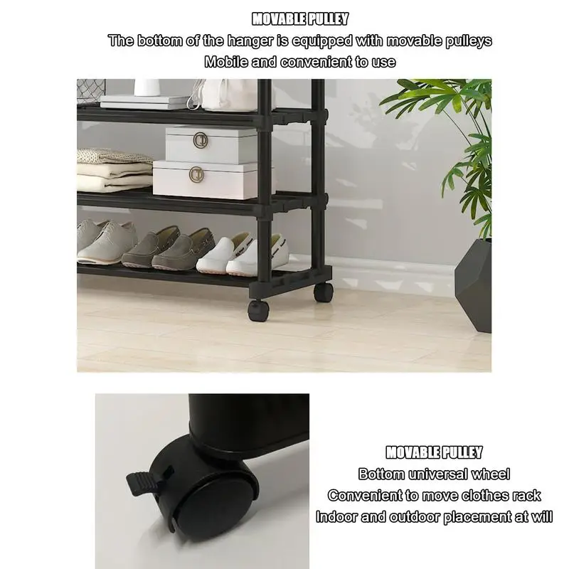 Telescopic Clothes Racks Heavy-Duty Metal Garment Rack Movable Clothes Rack Telescopic Floor Hanger Clothes racks for bedroom