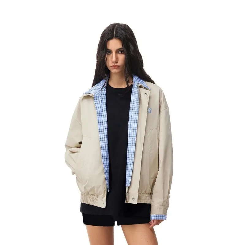 

Новый клетчатый топ из двух предметов с контрастными лацканами для женщин, весенняя корейская версия, свободная повседневная модная универсальная куртка