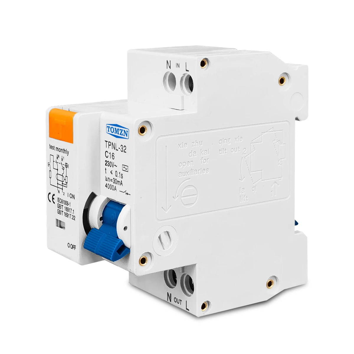 TOMZN DPNL 1P+N 32A 230V~ 50Hz/60Hz Residual Current Circuit Breaker With Over Current And Leakage Protection RCBO
