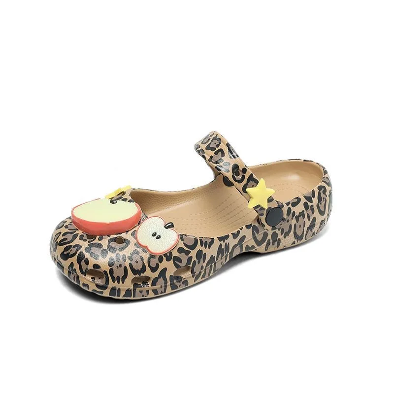 Retro Leopard Print Ballet Hole Shoes Women's New Summer Cute Fruit Star Soft Clogs Woman Non-slip Waterproof Beach EVA Slippers view 5