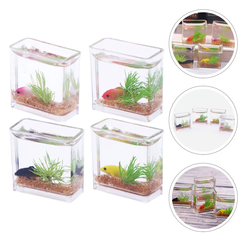 

4 Pcs Micro Landscape Goldfish Tank Model Miniature Bowl Decor Sculpture House Tiny Things Craft Aquarium Toy Decorations