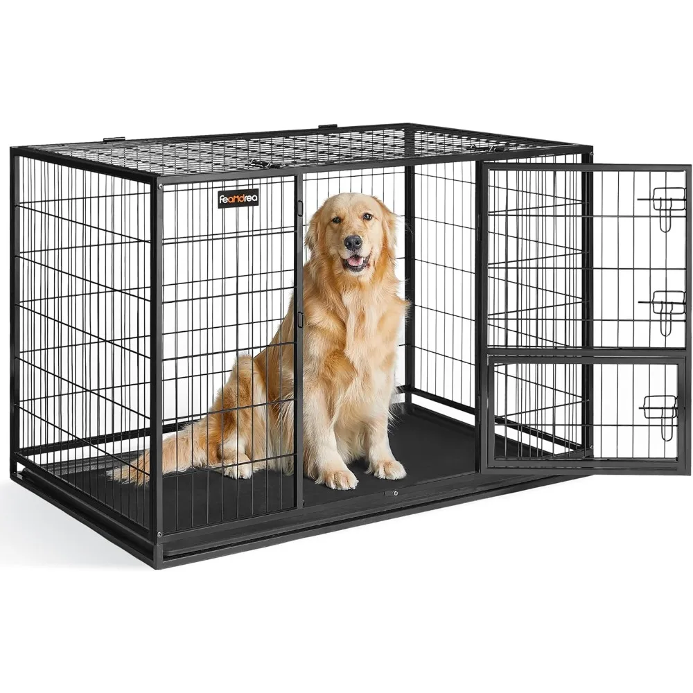 

Heavy-Duty Dog Crate, Metal Dog Kennel and Cage with Removable Tray, XXL for Large Dogs, 48 x 29.3 x 31.7 Inches, Black UPPD003
