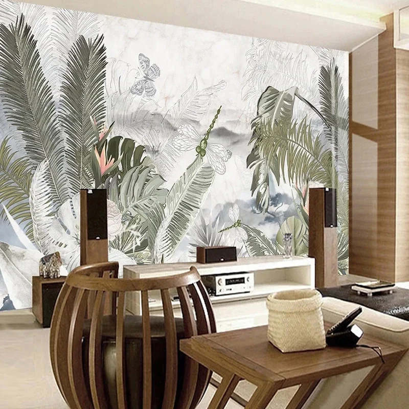 Custom Nordic Retro Plant Rainforest Mural Wallpaper For Wall 3D Living Room Bedroom Background Home Decor Waterproof 3D Fresco