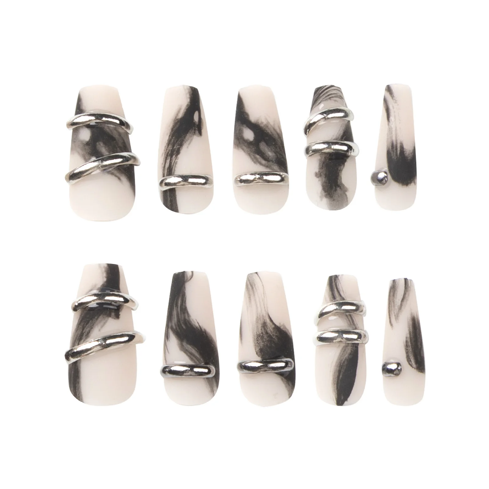 24pcs Frosted Press-on Nail Nude Color Black Vague Dying Artificial Nail for Hand Decoration Nail Art