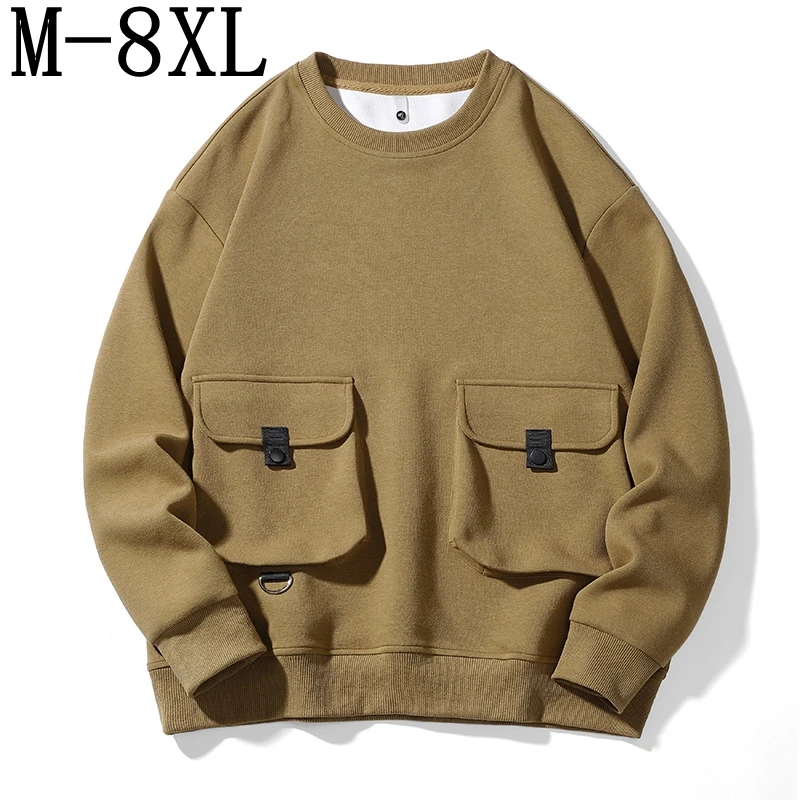 

8XL 7XL 6XL 2024 New Autumn High End Fashion Hoodie Men Casual Loose Mens Sweatshirt With Big Pocket Harajuku Style Streetwear