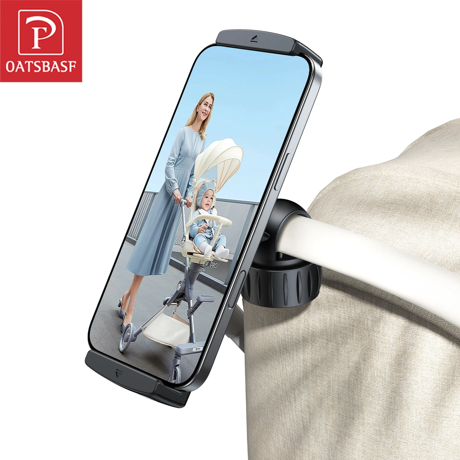 

Oatsbasf 360°Rotatable Clip Phone Holder Stand for Baby Stroller Phone Holder for 4.7-12.9" iPhone iPad Tablet Holder Free Hands