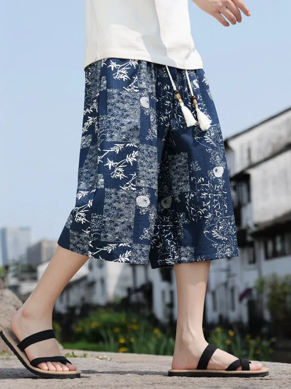 

Хлопковые и льняные широкие брюки, мужские летние свободные пляжные брюки с принтом, модные повседневные прямые брюки, свободный крой, молодежный энергетический Sle